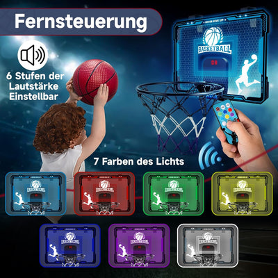 BuzzoXerex Basketballkorb Kinder Indoor, Mini Basketballkorb fürs Zimmer tür mit Fernbedienungen, 4