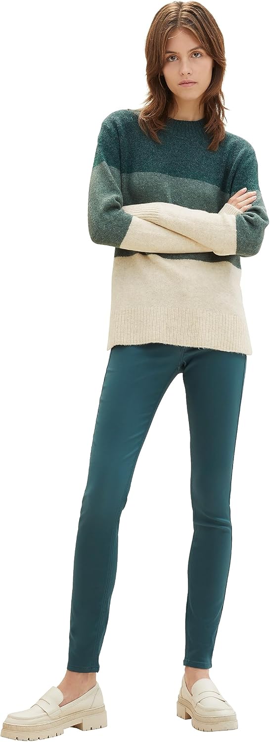 TOM TAILOR Denim Damen NELA Extra Skinny Jeans in Leder-Optik 1038298 25W / 32L 34050-coated Huntsma
