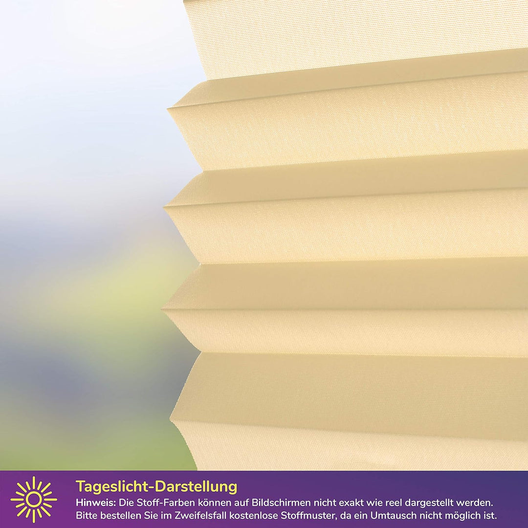 SchattenFreude Klemmfix-Plissee für Fenster | Mit Klemm-Haltern | Ohne Bohren | Beige, Breite: 135cm
