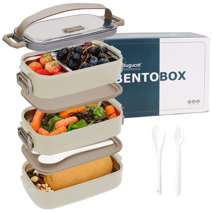 Bugucat Lunchbox Edelstahl 1700ML,Bento Box Brotdose Auslaufsicher Luftdichte Brotzeitbox mit Fächer