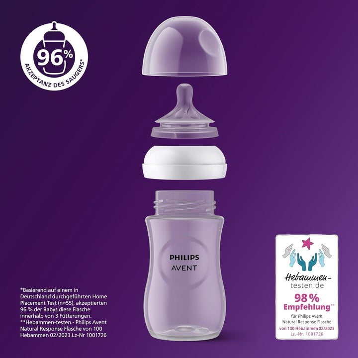 Philips Avent Natural Response Geschenkset für Babys: 3 Natural Response Babyfläschchen (260 ml) mit
