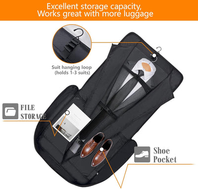 KINGSLONG Kleidersack Reisetasche Faltbare Anzugtasche für 3 Anzüge, 2 in 1 Kleidertasche Handgepäck