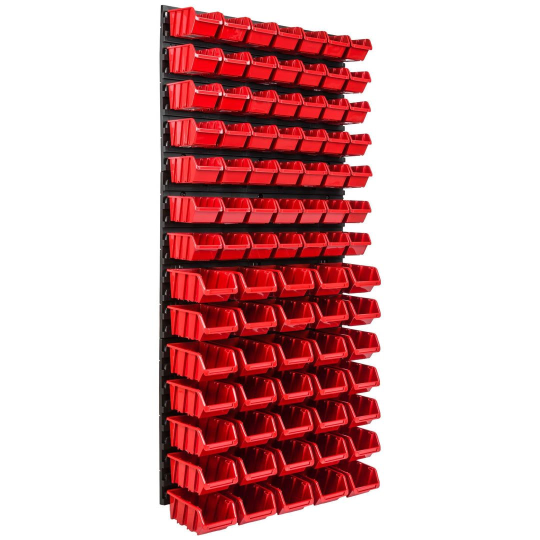 Lagersystem Werkstattregal | 57 x 116 cm | 84 stck. Box | Wandregal mit Stapelboxen - Wandplatten Ex