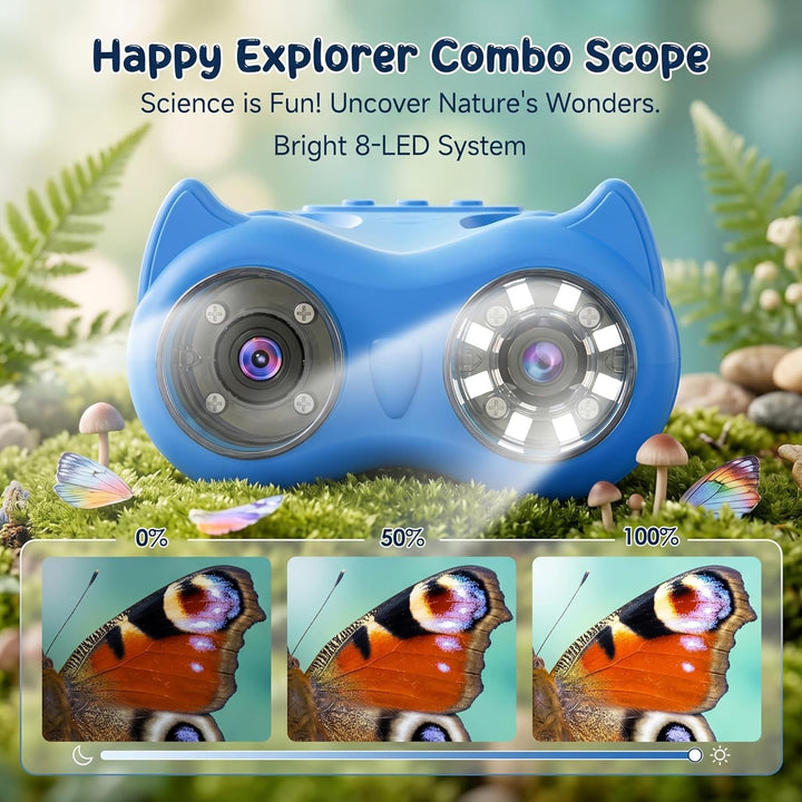 2 in 1 Mikroskop für Kinder und Fernglas Kinder, 2,0" IPS HD Mikroskop, 1000x Vergrösserung Teleskop