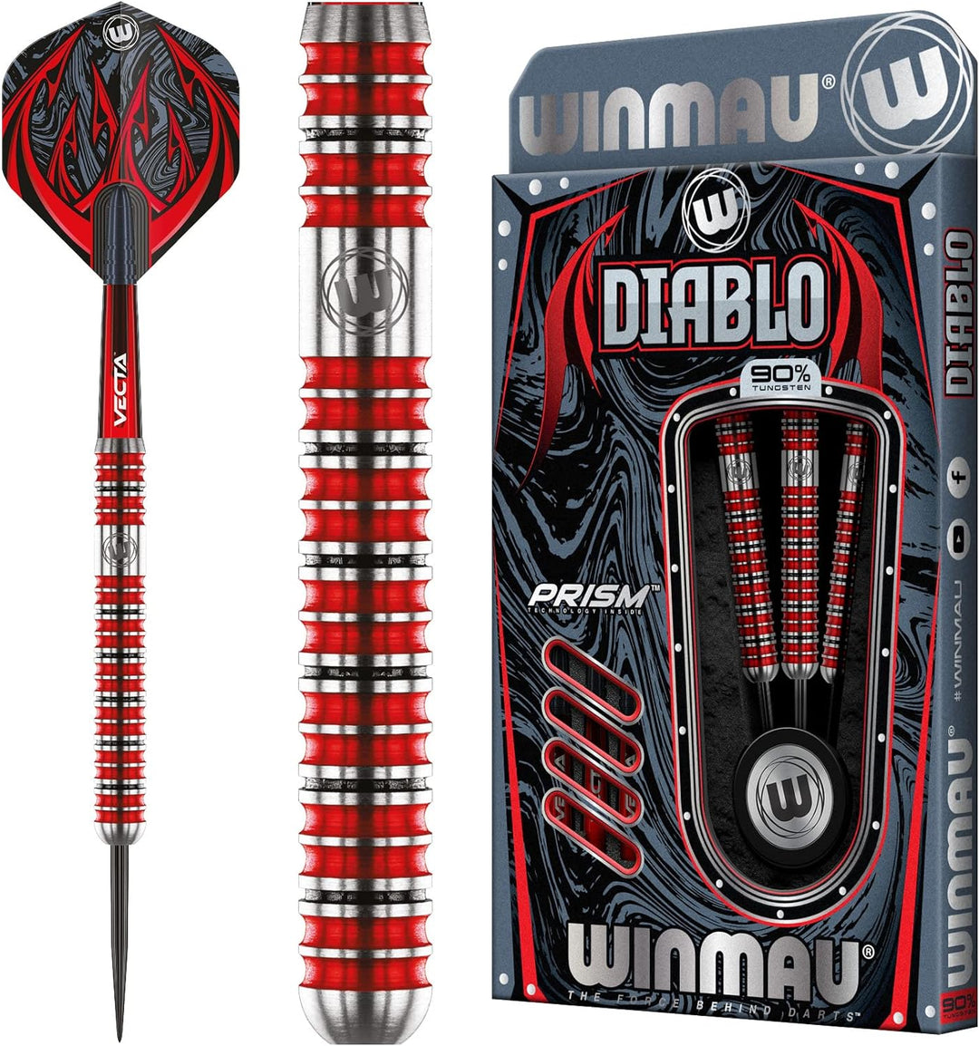 WINMAU Diablo Profi Stahlspitze Wolfram Dartpfeile mit Flüge und Stiele (Wellen) 25g Parallel, 25g P