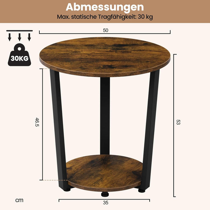 WOLTU Couchtisch rund, Beistelltisch modern, Wohnzimmertisch klein, Sofatisch mit 2 Ablagen, Wohnzim