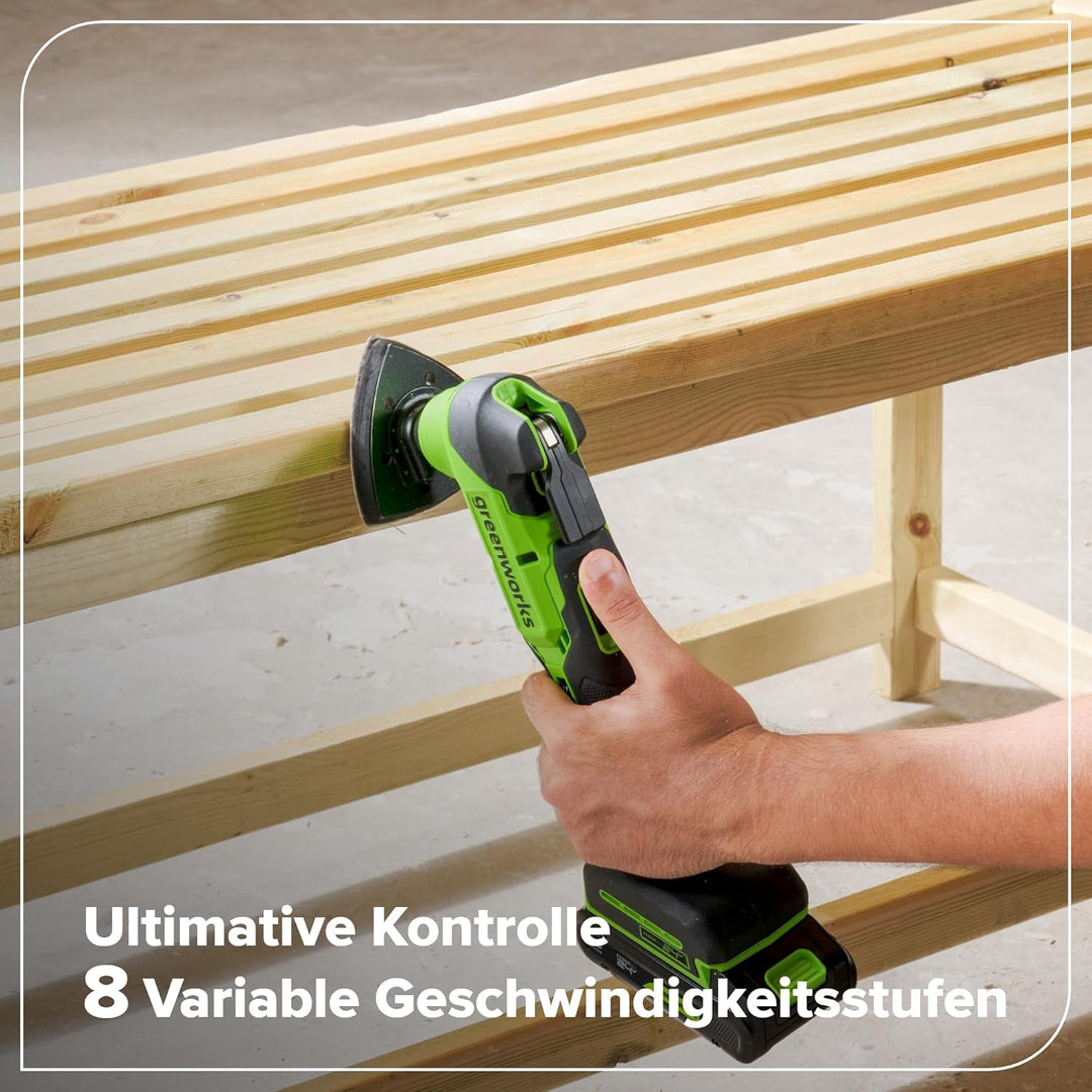Greenworks 24V Akku-Multifunktionswerkzeug, 8 variable Geschwindigkeiten, bis zu 18.000 OPM, LED-Lic