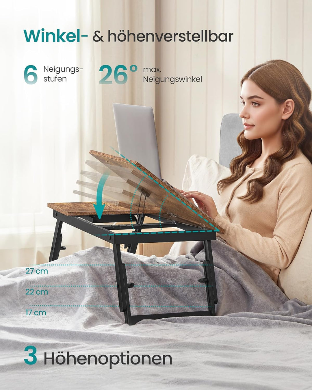 SONGMICS Laptoptisch, Laptopständer, Frühstückstablett, klappbare Beine, für Bett und Sofa, höhenver