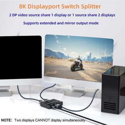 8K Displayport switch DP 1.4 splitter 8K@30Hz 4K@120Hz, Bidirektionaler Umschalter 2 in 1 Out/1 in 2