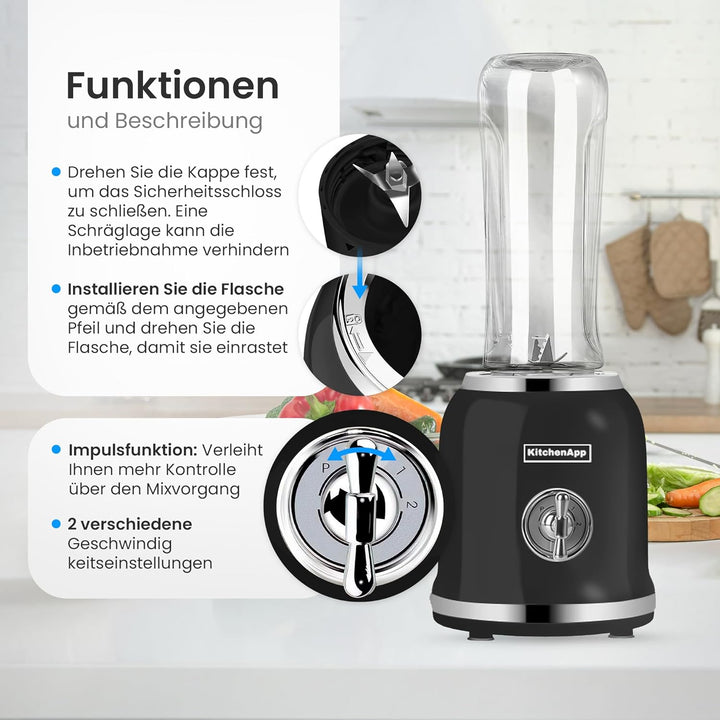 Kitchenapp | Retro-Nährstoffmixer zum Mitnehmen | 300 W BPA-freier Smoothiemaker | Tragbarer Mixer f