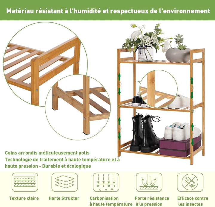 PACHIRA Standregal mit 3 Ablagen, 51 x 25 x 71 cm Bambusregal, Stehendes Lagerregal Aus Bambus, Als