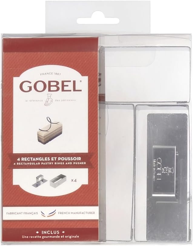 GOBEL 881780 Schachtel mit 4 rechteckigen Formen + Stössel aus Edelstahl.