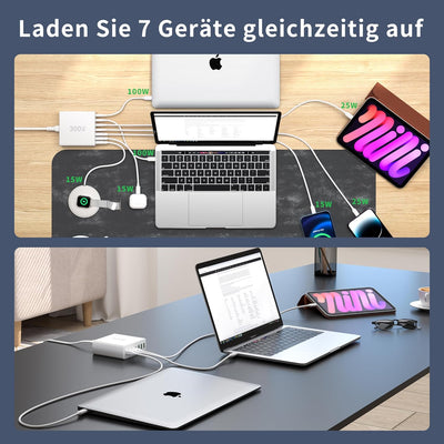 FINIBO 300W USB C Ladegerät Mehrfach: 7-Ports USB Schnellladegerät mit 4 USB-C und 3 USB-A, USB Char
