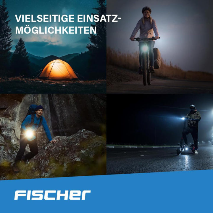 FISCHER Fahrrad-Beleuchtungsset, Front- und Rückleuchte, mit Akku, USB-Ladefunktion und Leuchtfunkti
