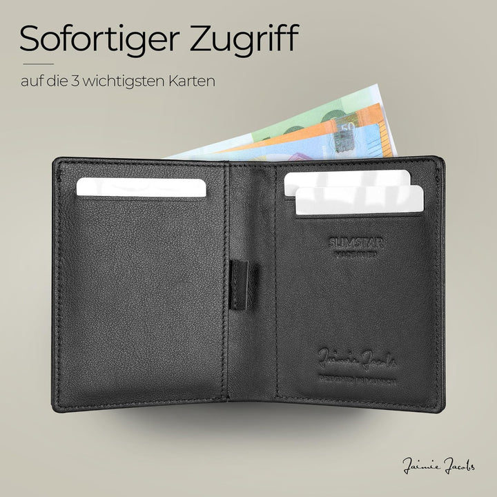 Jaimie Jacobs SLIMSTAR mit grossem Münzfach dünne Geldbörse Leder Slim Wallet Hochformat Geldbeutel