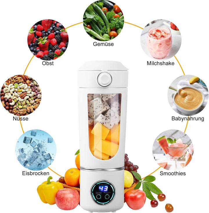 Tragbarer Mixer, Mini-Standmixer, kleiner Entsafter, Smoothie-Maker mit Silikon Strohhalm,12 Edelsta