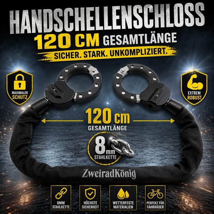 Handschellenschloss 120cm XXL – E Scooter Schloss mit Tasche – 8mm Gehärteter Stahl Kettenschloss –