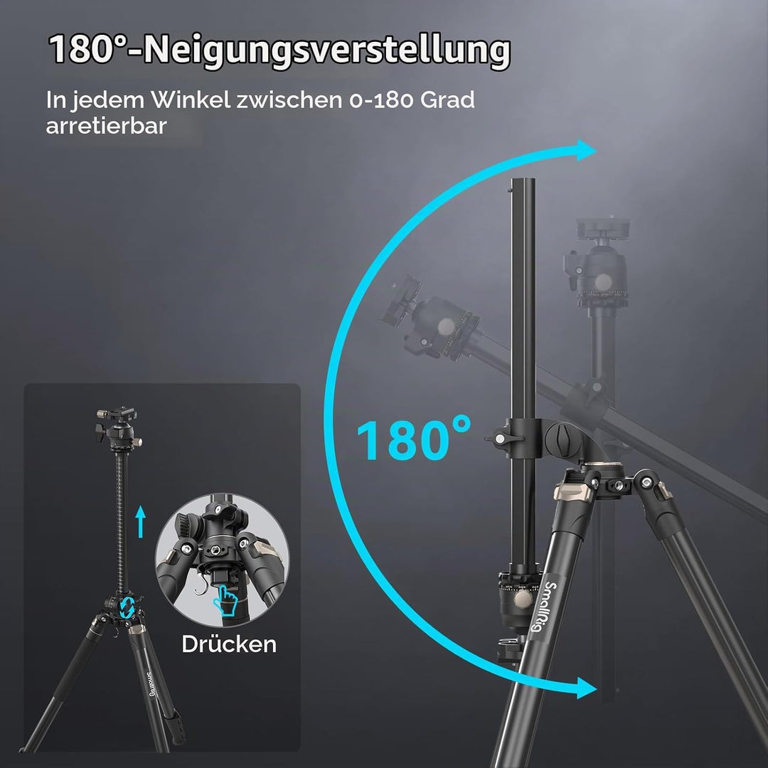 SMALLRIG 73 Zoll Kamerastativ, 360° drehbare Mittelsäule, horizontales Stativ Einbeinstativ, mit Sma