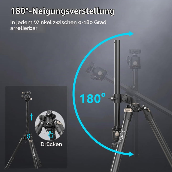 SMALLRIG 73 Zoll Kamerastativ, 360° drehbare Mittelsäule, horizontales Stativ Einbeinstativ, mit Sma