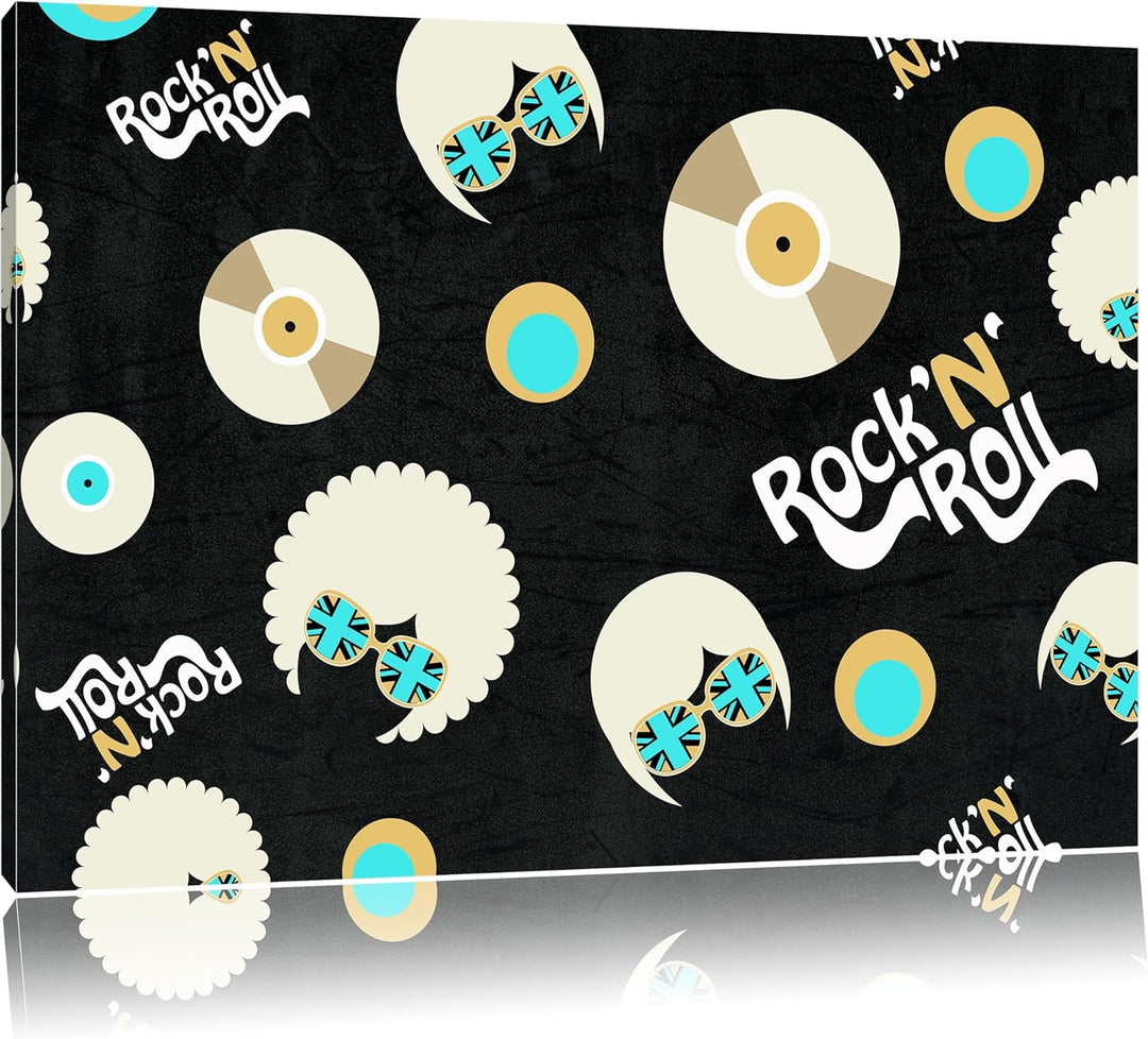 Pixxprint Rock 'n' roll Collage als Leinwandbild/Grösse: 100x70 cm/Wandbild/Kunstdruck/fertig bespan