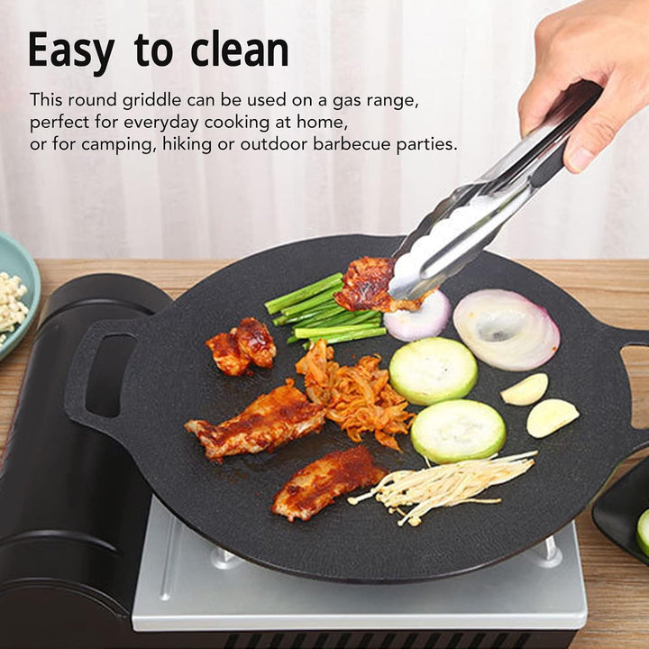 Koreanische Grillpfanne, Antihaftbeschichtete Breite Runde Grillplatte mit Doppelgriff für Gasherd,