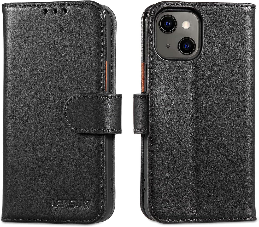 LENSUN Echtleder Hülle für iPhone 13 Mini, Handyhülle [Echtes Leder][Magnetverschluss][RFID Schutz]