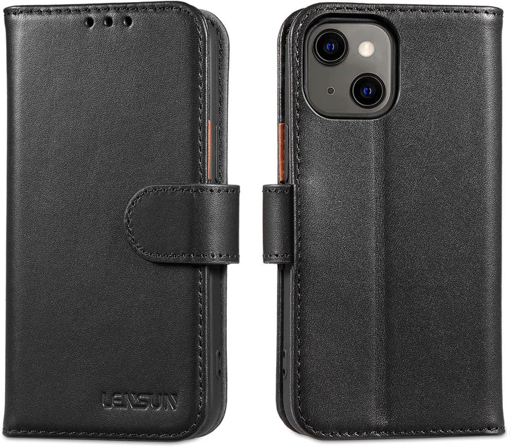 LENSUN Echtleder Hülle für iPhone 13 Mini, Handyhülle [Echtes Leder][Magnetverschluss][RFID Schutz]