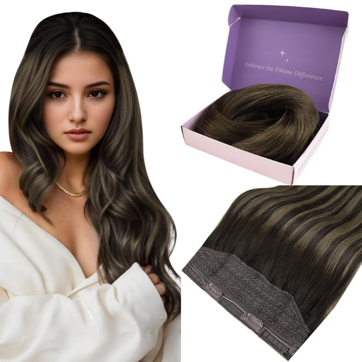 Fshine Secret Wire Extensions Echthaar mit Unsichtbarem Draht 40 cm 80 g Invisible Fish Line Extensi