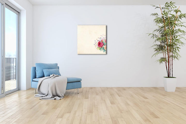 farbenfroher Blumenstrauss Format: 60x60 als Leinwandbild, Motiv fertig gerahmt auf Echtholzrahmen,