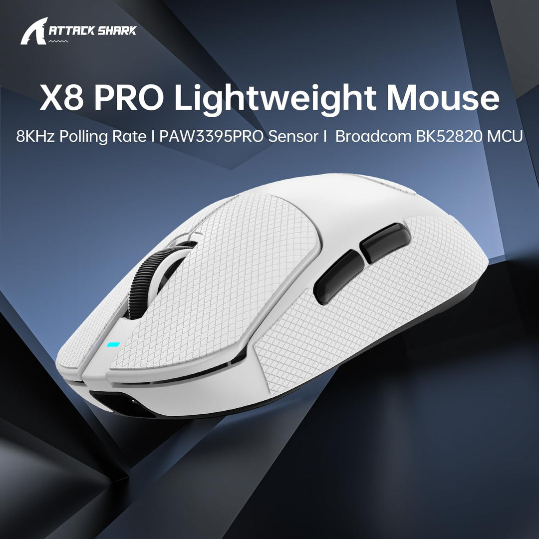 ATTACK SHARK X8PPO 8K Mouse with Grip Tape for Large Hand, 55g Superlight, PixArt PAW3395PRO Gaming