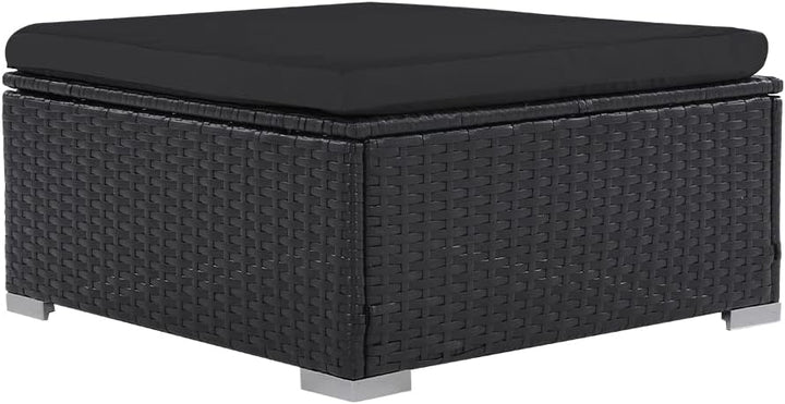 Mingone Hocker Rattan Outdoor mit Kissen Rattansofa Gartenmöbel-Set Sitzhocker Gartensofa für Terras