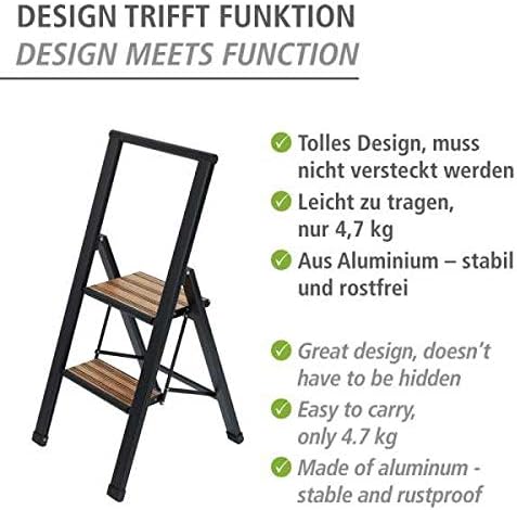 WENKO Leichte Aluminium Trittleiter mit 2 Stufen für 50 cm höheren Stand, rutschsichere XXL-Stufen,