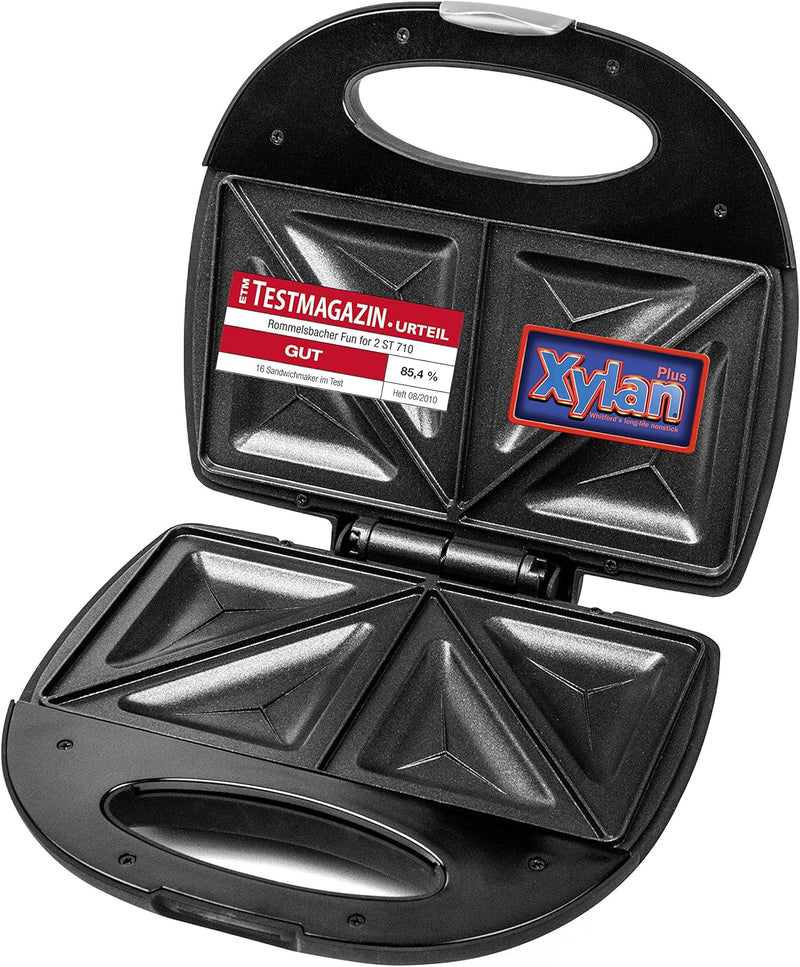 ROMMELSBACHER Sandwich Maker ST 710 - für 2 Sandwiches, 2-Lagen Antihaftbeschichtung, schnelles Aufh