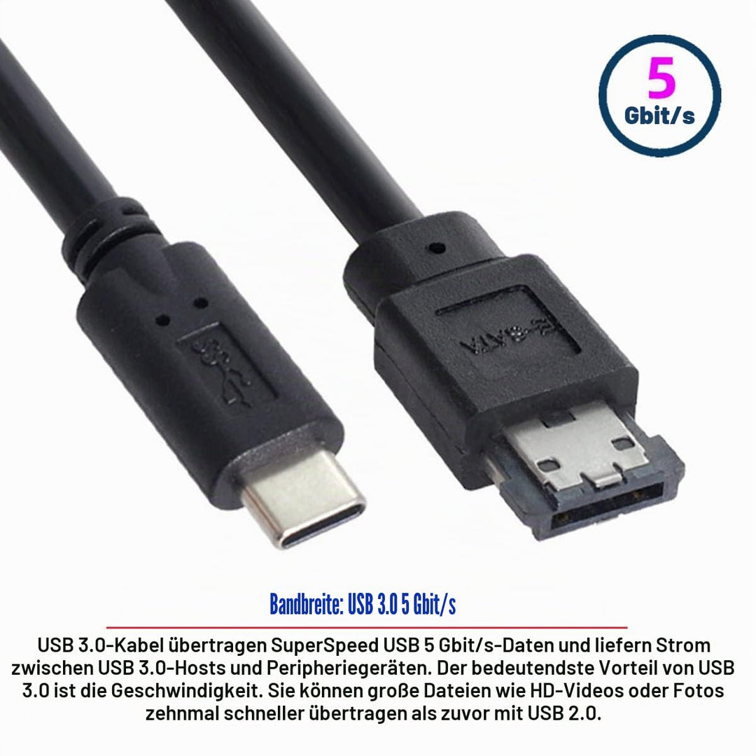 cablecc USB-C auf Power Over eSATA DC5V Adapter USB 3.0 auf HDD/SSD/ODD eSATAp Konverterkabel, USB-C