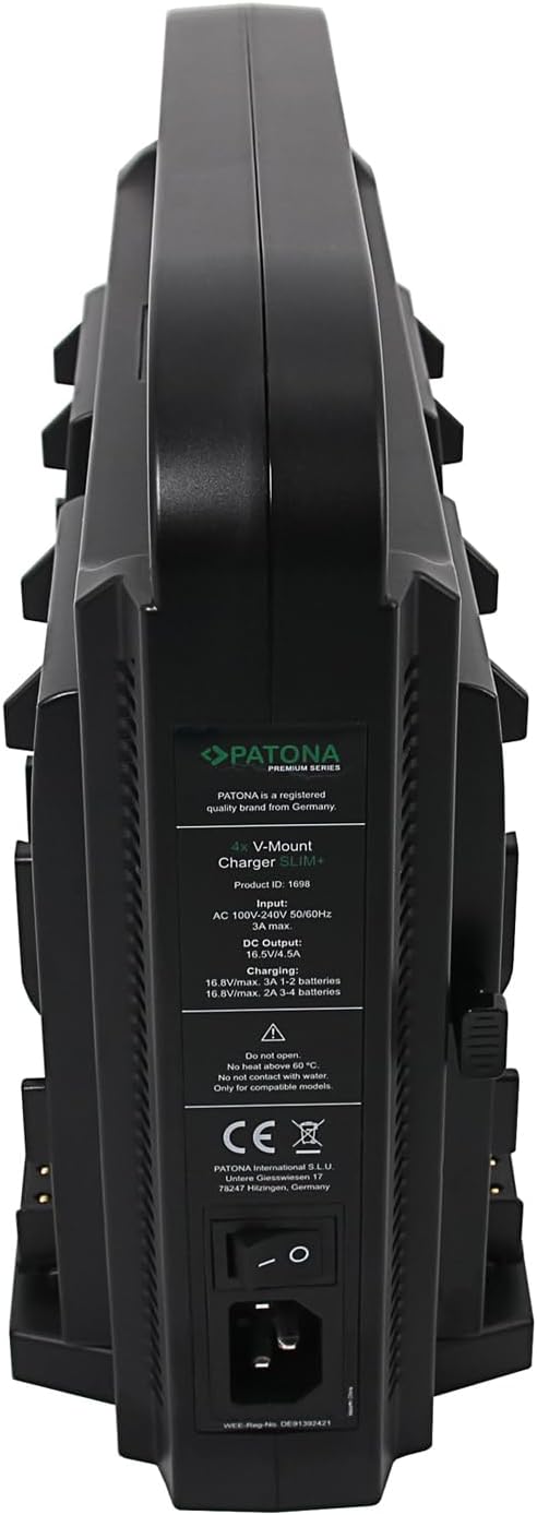 PATONA Premium V-Mount 4 Kanal smart Ladegerät (3A) mit 4-Pin XLR DC Kabel V-Mount 4 Kanal Lader, V-