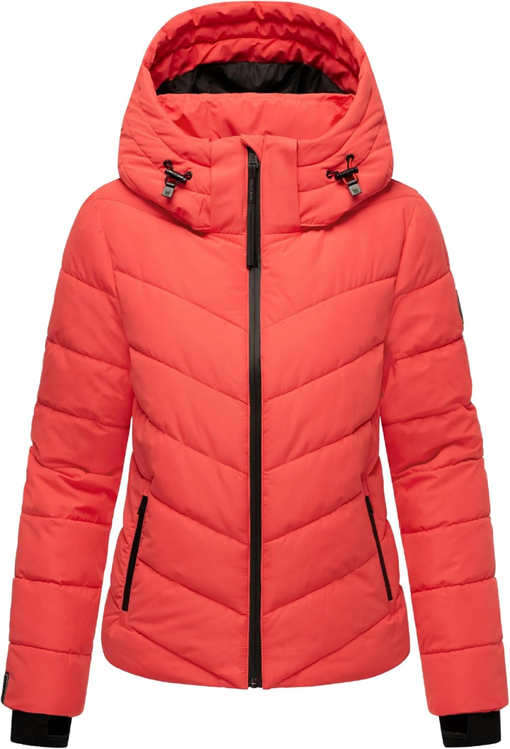 MARIKOO Damen Winterjacke warme Steppjacke mit abnehmbarer Kapuze Samuiaa XVI XS-3XL XS Coral Red, X