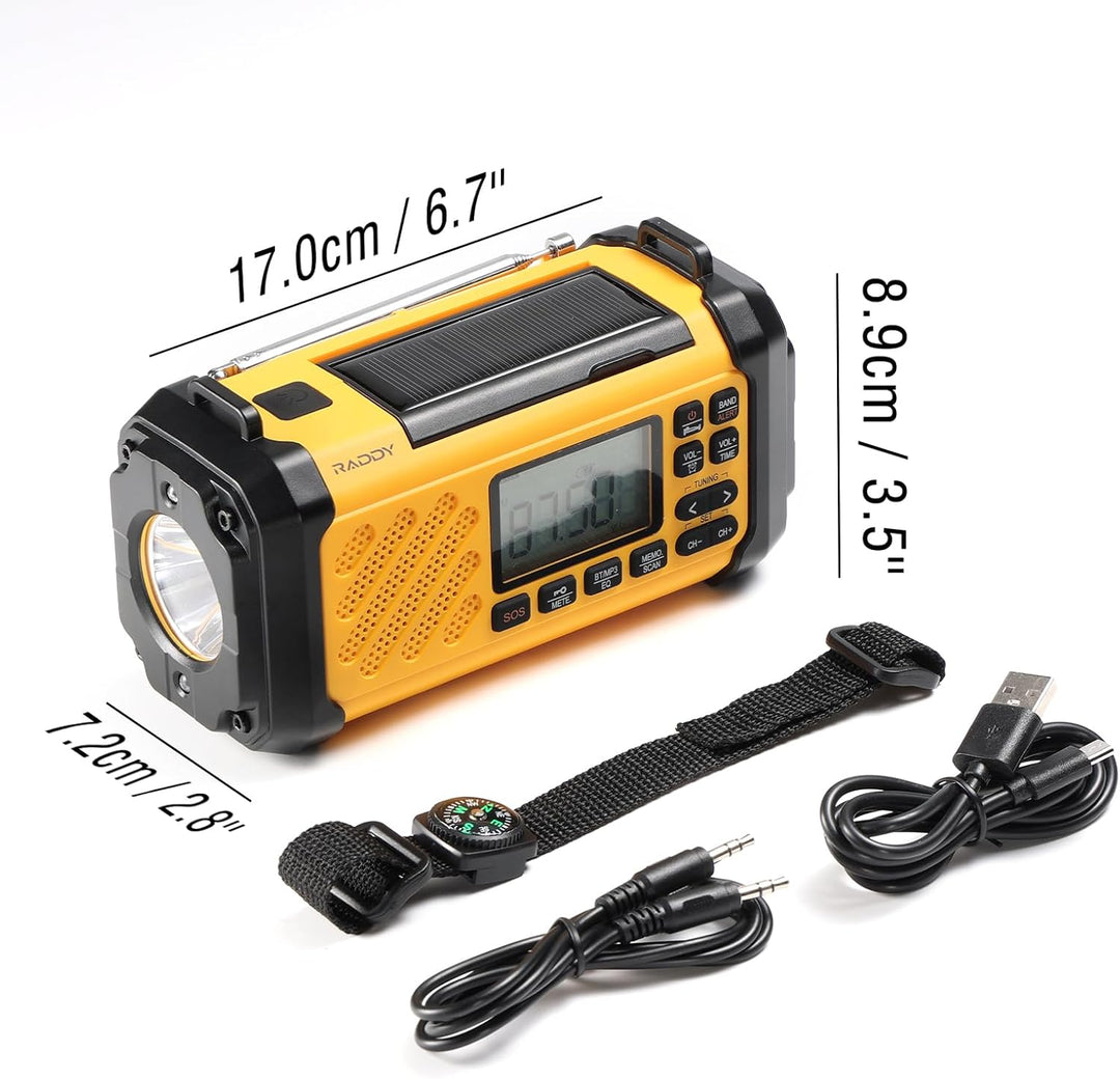 [10,000mAh Akku] Raddy SH-906 Notfallradio, tragbares Solar-Handkurbelradio mit AM/FM/SW/VHF, Tasche