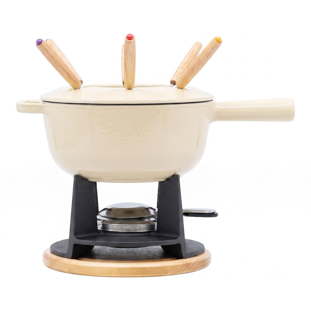 osoltus Fondue | Käsefondue | Fleischfondue Set Gusseisen 6 Personen Emaille | 13 TLG. inklusive Hol