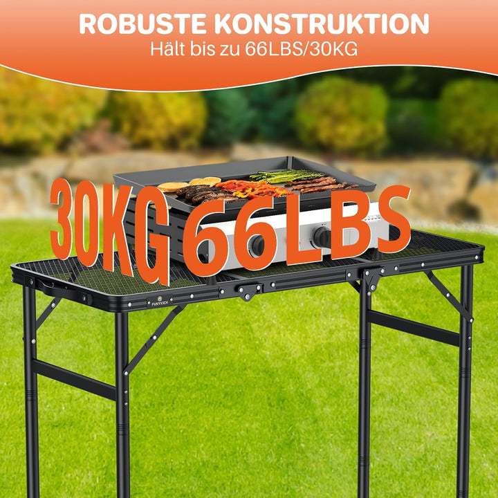 FUNYKICH 3ft Tragbarer Grilltisch 90 x 40cm, Campingtisch Outdoor Klappbar mit 3 Höhen Verstellbarer