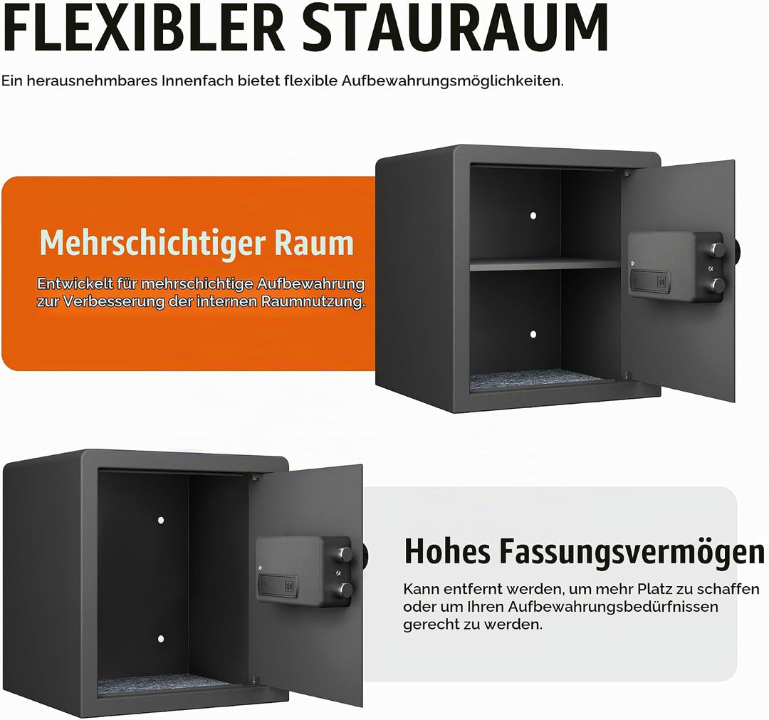 RPNB Biometrischer Tresor, Hintergrundbeleuchtete Touchpad, Kleiner Tresor für Zuhause mit Notfall-U