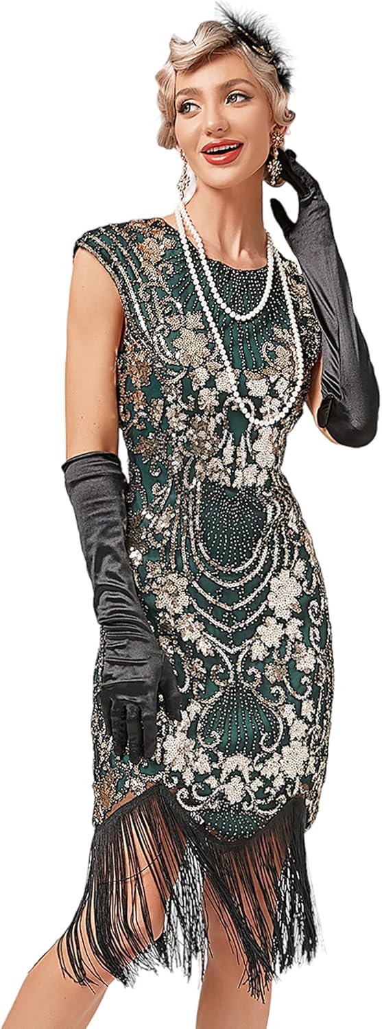 1920s Kleid Damen Flapper Charleston Kleid Gatsby Pailletten Cocktail Abschlussballkleid Party Kostü