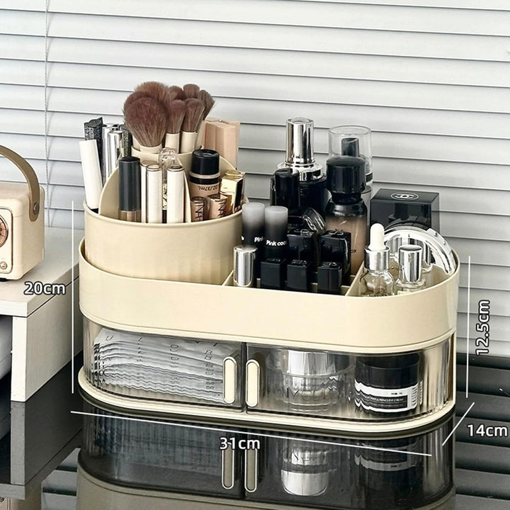 Makeup Organizer mit 1 Schubladen Kosmetik Organizer Drehbar und Fach mit 360° Drehendem Make up Pin