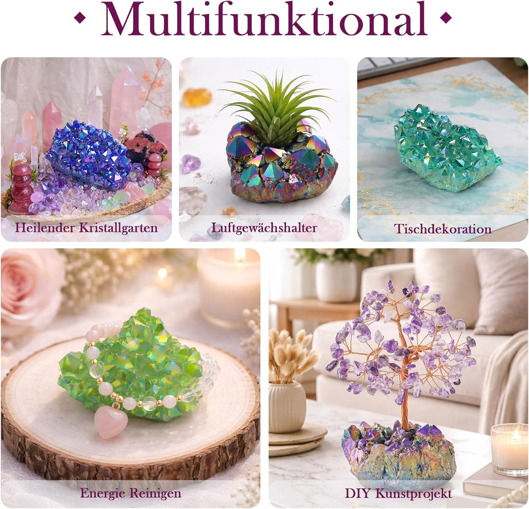 mookaitedecor Titanium Coated Natürlichen Bergkristall Rohstück Geode Dekorative Stein Naturstück Ed