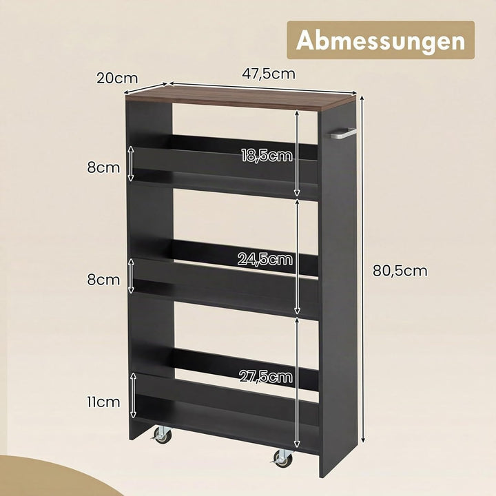 COSTWAY Nischenwagen 20cm breit, 4 Etagen Küchenwagen schmal, Nischenregal auf Rollen, Servierwagen