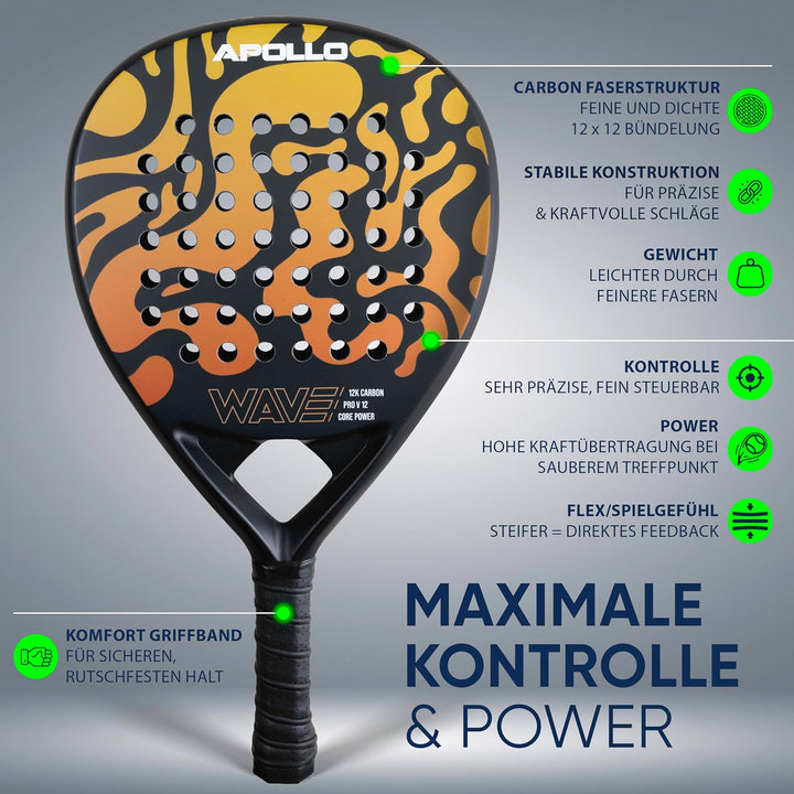 Apollo Padel Schläger - Padelschläger für Anfänger und Fortgeschrittene, Carbon-Schläger für Damen u