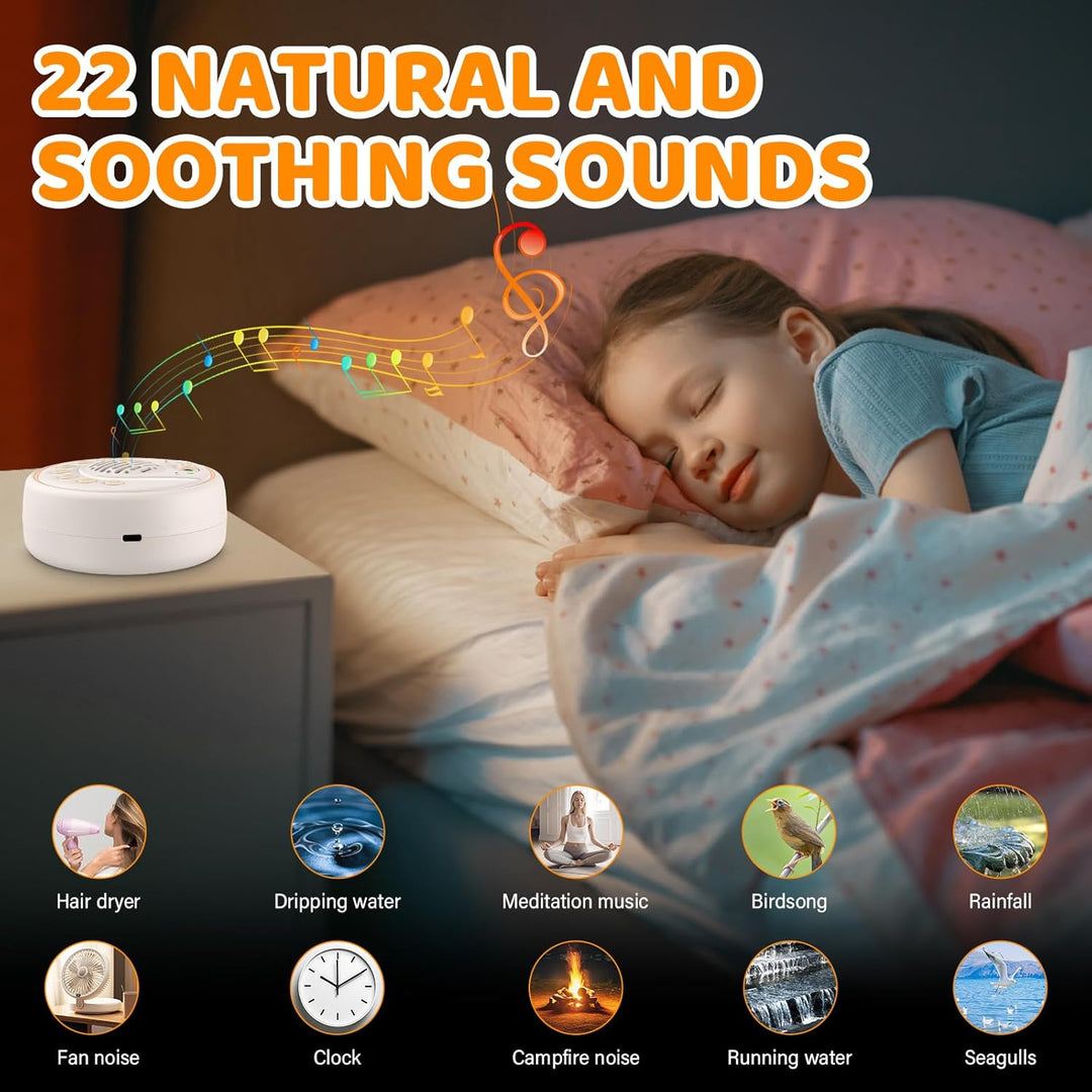 White Noise Machine Baby,Tragbare Einschlafhilfe Babys mit 20 weissem Rauschen,Nachtlicht mit Timer