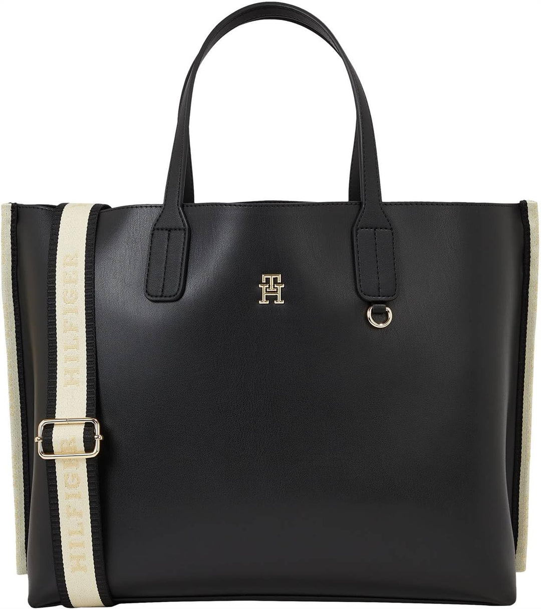Tommy Hilfiger Damen Tote Bag Tasche Iconic Tommy Satchel Mittelgross Einheitsgrösse Schwarz, Einhei