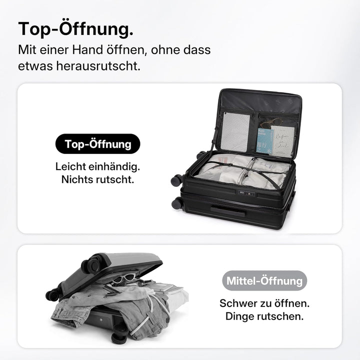 Münicase Koffer Expandierbar – Hartschalen-Trolley mit Oberseiten-Öffnung, Kompressionsgurt & extra