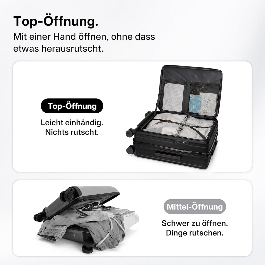 Koffer Expandierbar – Hartschalen-Trolley mit Oberseiten-Öffnung, Kompressionsgurt & extra Stauraum