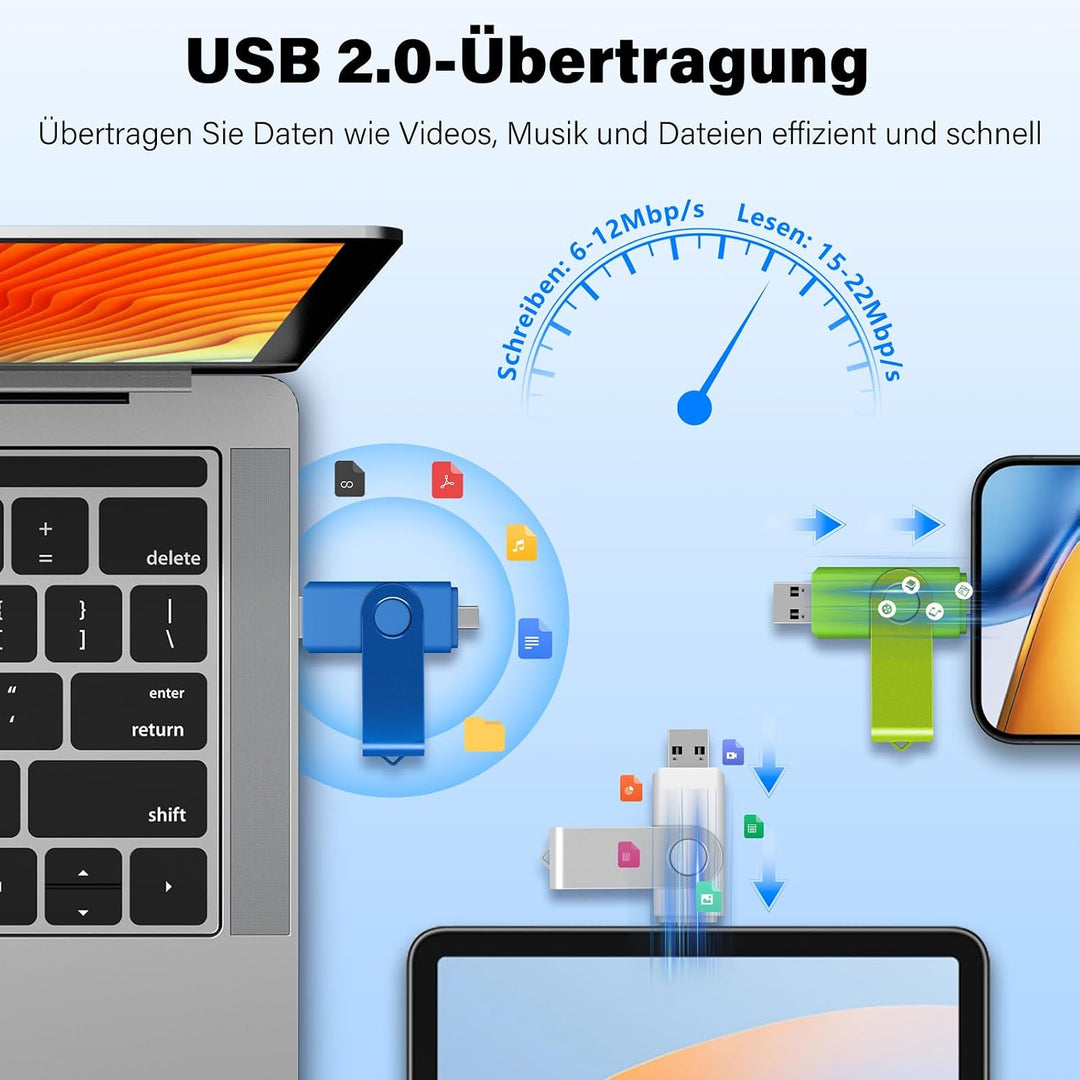 TEWENE USB C Stick 16GB 10er-Pack, USB 2.0 Speicherstick Flash Drive | Drehbares 2-in-1 USB-A &amp; USB-